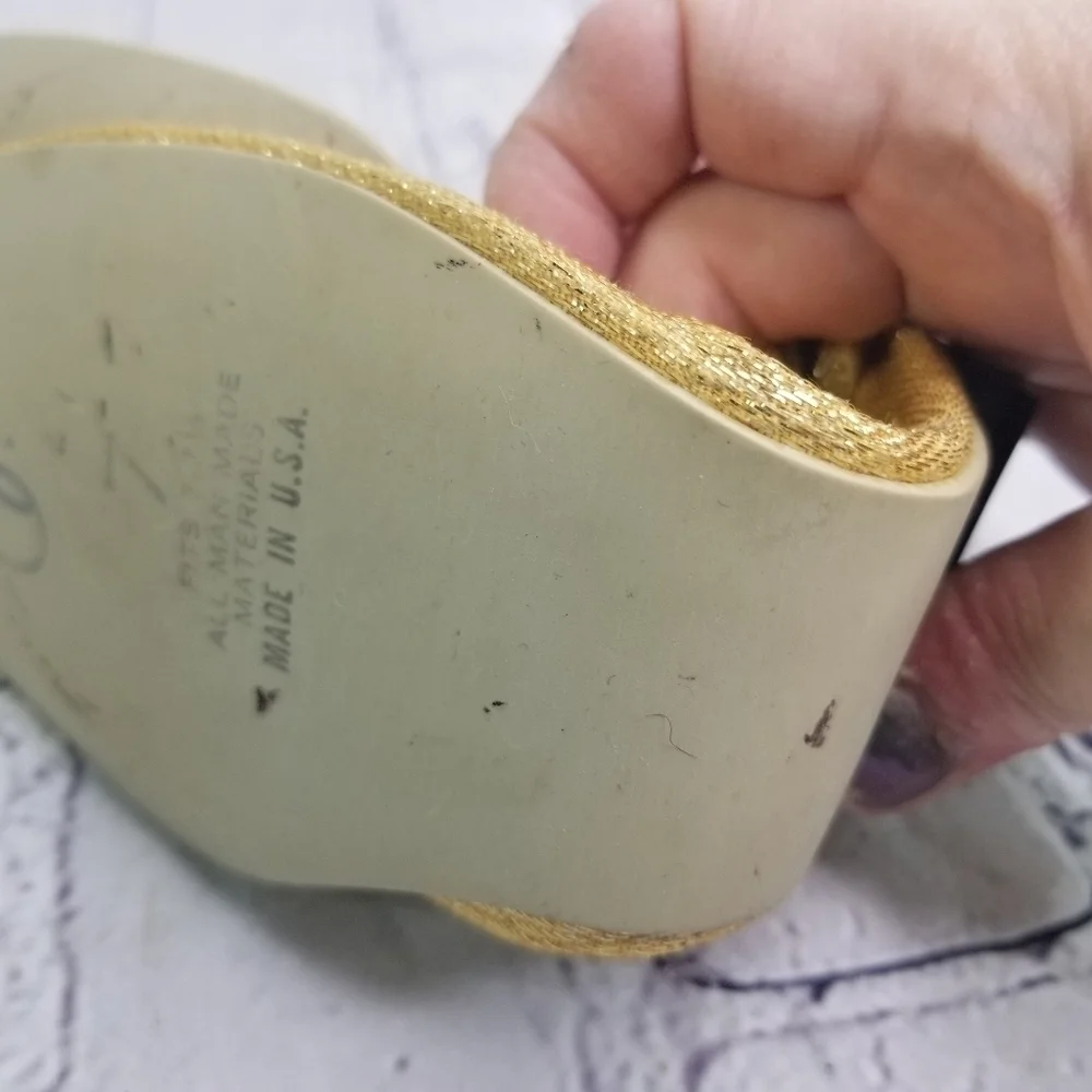 Vtg 60s 1960s Mcm Mod gold metallic lame mid century foldable flats